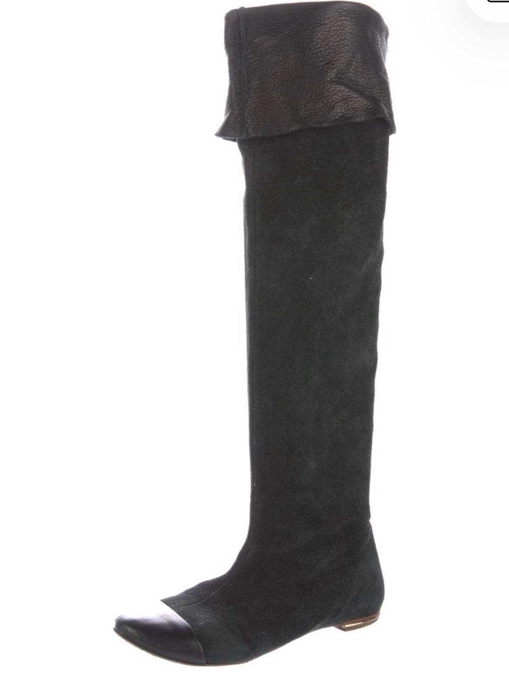 Chloe Black Over-the-Knee or Slouchy Suede Boots with Folded Leather Cuff